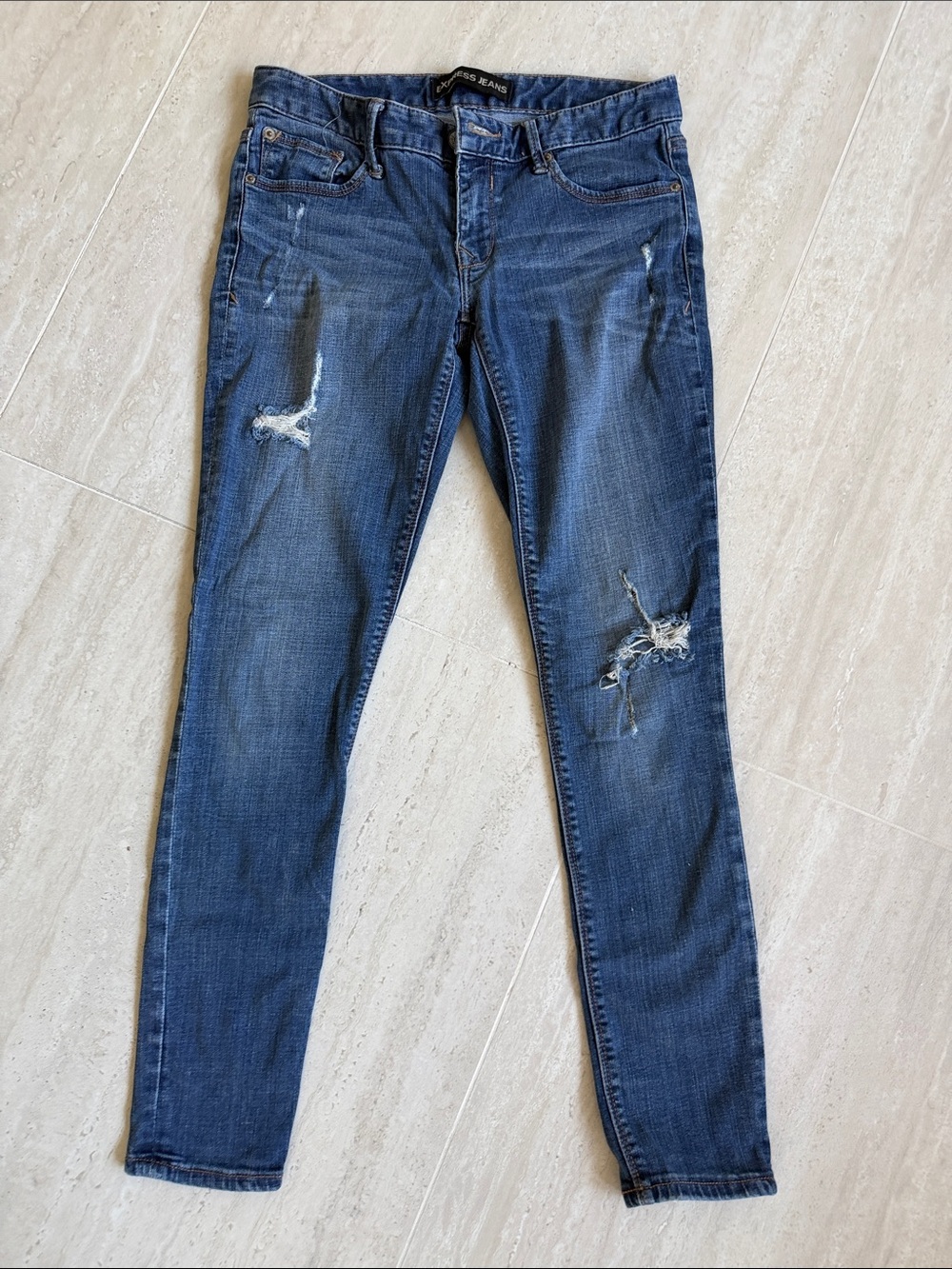 Express Performance Stretch Low Rise Distressed Blue Women’s Jeans